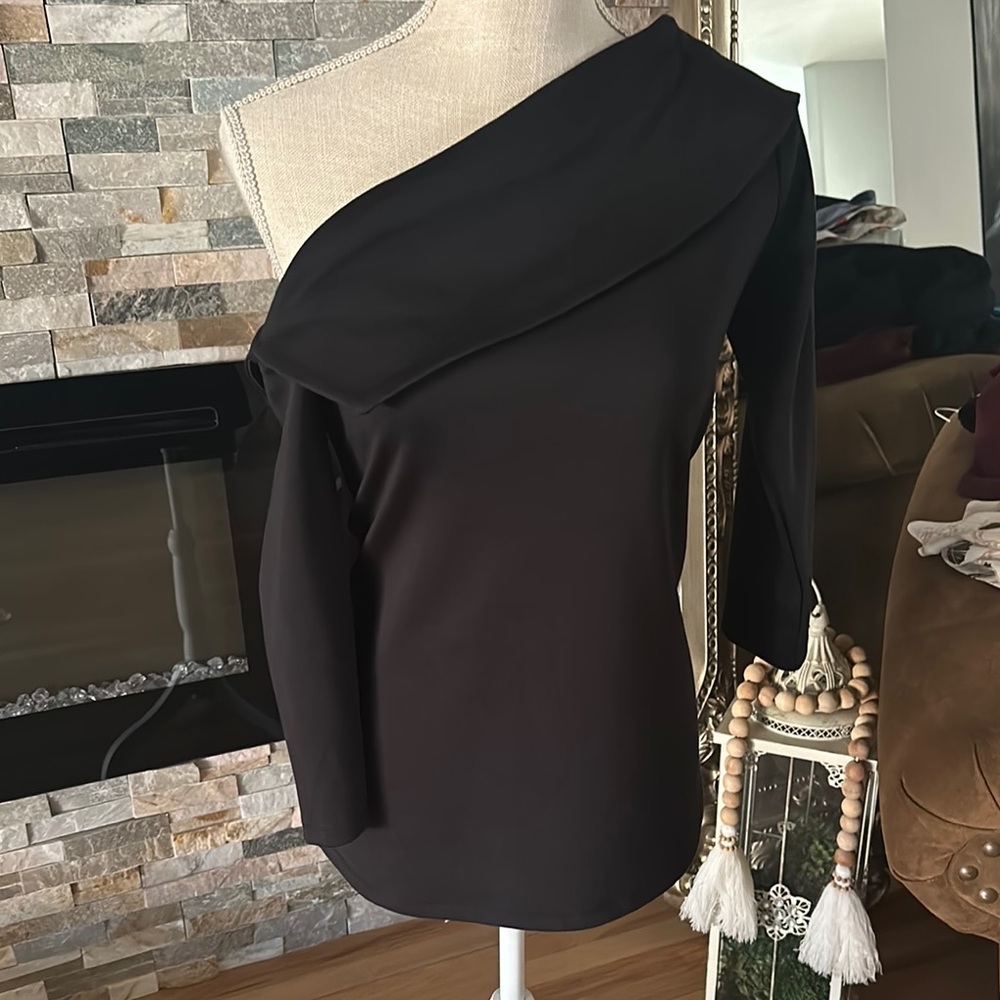 The Limited Black Asymmetrical 3/4 Sleeve Blouse